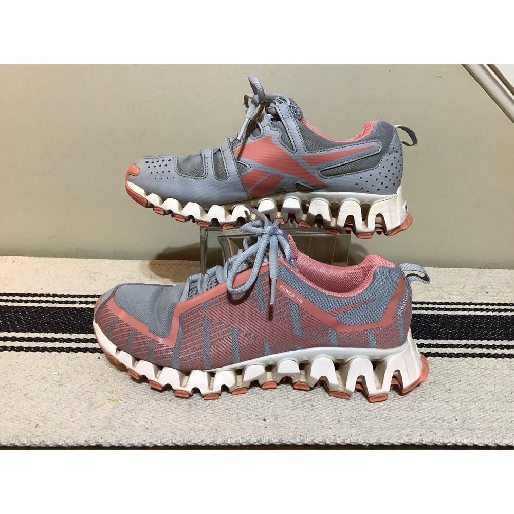 Size 6- Reebok ZigWild Trail 6 Grey Twisted Coral Running Athletic Shoes